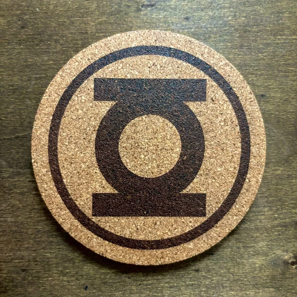 Green Lantern Symbol Laser Engraved Cork Coaster